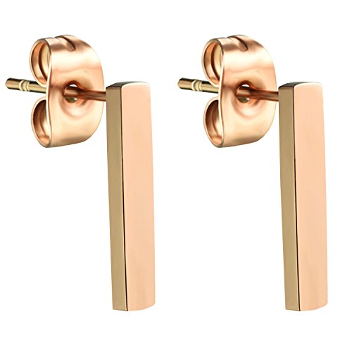 LÖB Ohrstecker Edelstahl 750er Roségold Vergoldet Stab 15mm, Damen Ohrringe Stäbe Gerade Linie Stecker Modern Minimalistisch Geometrisch Rose Gold Schmuck von Löb