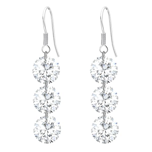 LÖB Premium Damen Ohrringe Hängend 925 Silber Tropfen Anhänger 3 Zirkonia Lang Ohrhänger Glitzer Strass Steine Brautschmuck Diamant Form Tropfenform von Löb