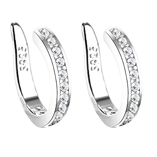 LÖB Silber Ohrklemme Zirkonia Steine Ear Cuff Ring Fake Piercing Ring Hoop, Damen Ohrmanschetten Ohrringe Ear Climber Klemmring Minimalistisch Modern Helix Cartilage von Löb