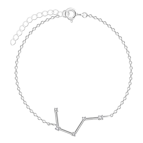 Löb Damen Armband 925 Silber Sternzeichen Widder Stern Glitzer Zirkonia Stein Flach Schlicht Dünn Zart Schmal von Löb