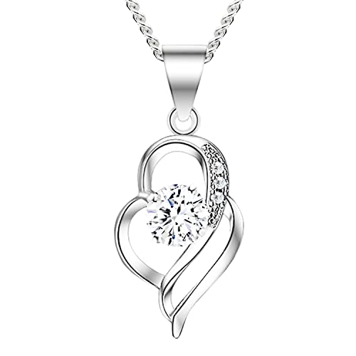 Löb Damen Halskette 925 Silber Tropfen-Anhänger mit Zirkonia Glitzer Stein Tropfenform Oval Ornamet Kette Weiß Braut Brautschmuck von Löb