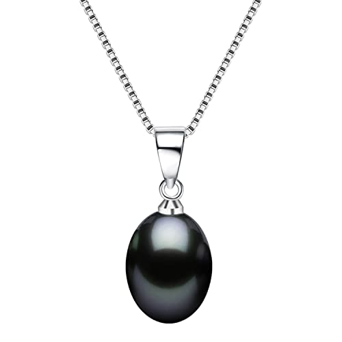 Löb Damen Halskette 925 Silber mit Zuchtperlen Perlen-Anhänger Kette Perlenkette Oval Tropfen Schwarz Tropfenform Braut Brautschmuck von Löb
