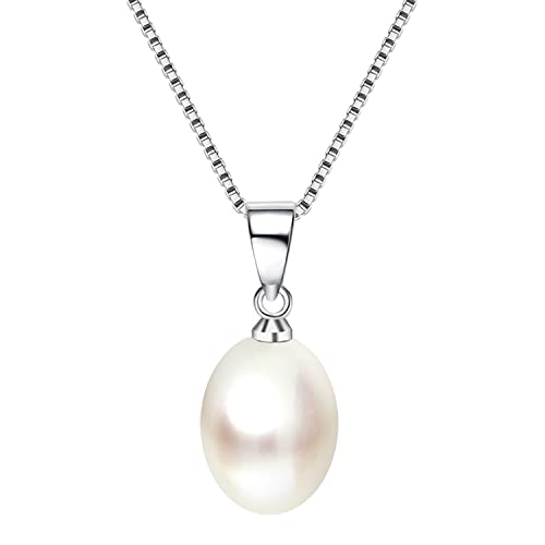 Löb Damen Halskette 925 Silber mit Zuchtperlen Perlen-Anhänger Kette Perlenkette Oval Tropfen Weiß Tropfenform Braut Brautschmuck von Löb