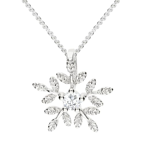 Löb Premium Damen Halskette 925 Silber Schneeflocke Zirkonia Weihnachten Anhänger Silberkette Snowflake Strass Glitzer Stein Winter Blume Kette von Löb