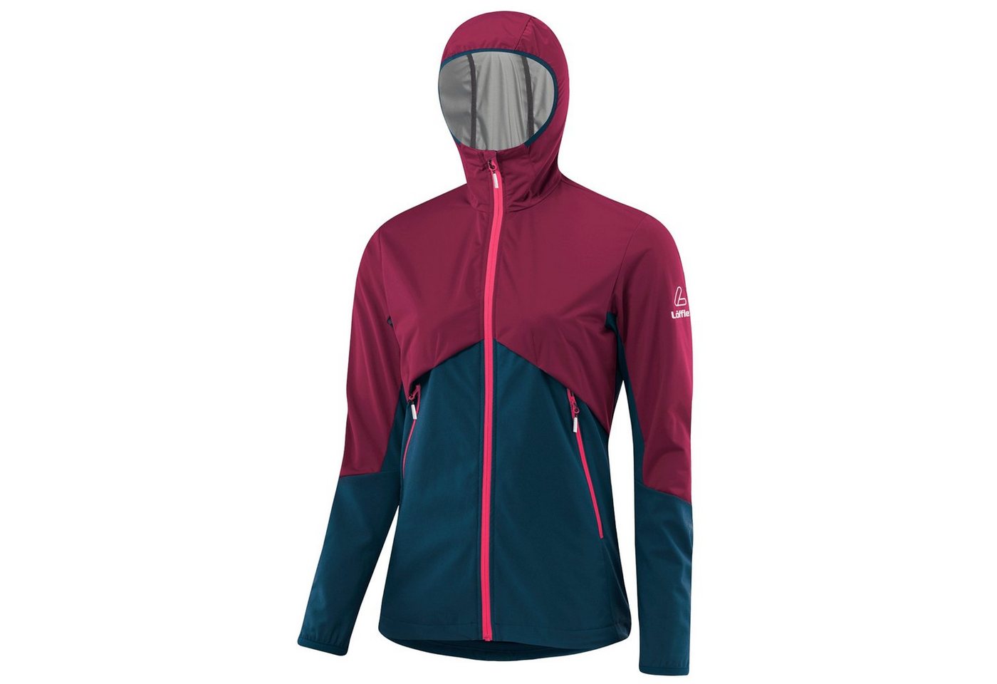 Löffler Outdoorjacke HOODED JACKET NEVIA WS LIGHT - Damen Softshelljacke - Burgund/Blau von Löffler