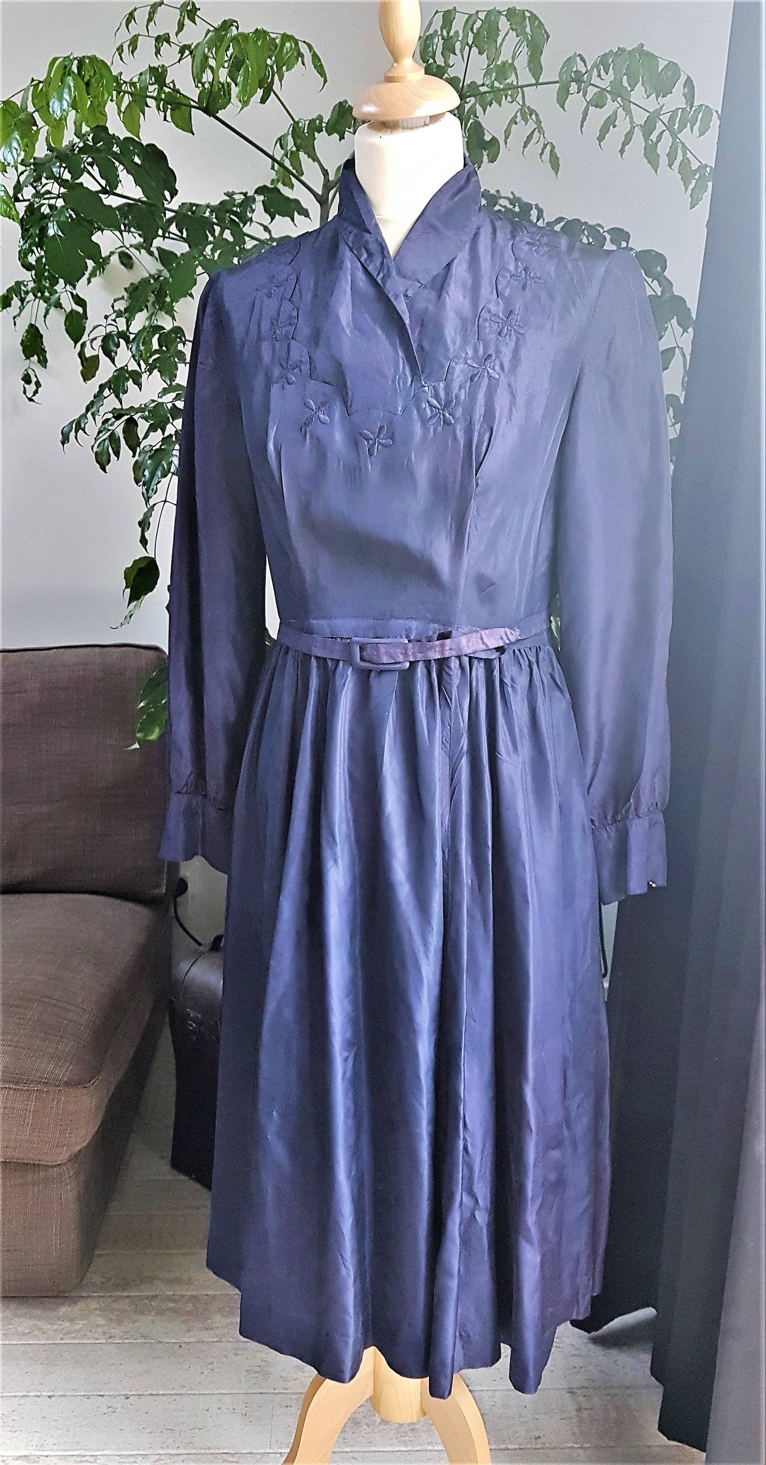 Vintage Kobalt Blau 30Er/40Er Taffeta Kleid von LoekiesLemons