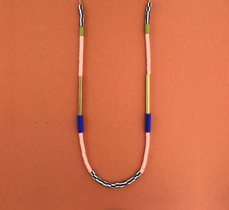 Blau Und Lachsfarbene Block Halskette, Bunte Statement Perlenkette Blau Und Lachsfarbene Block Halskette, Bunte Statement Perlenkette von LoelaLoela