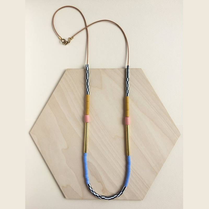 Colourblock Halskette - Senfgelb & Pink Colourblock Halskette - Senfgelb & Pink von LoelaLoela