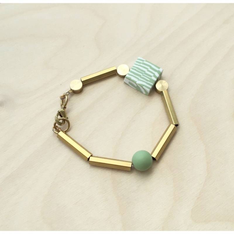 Messing Tube Armband Mint Polymer Clay Akzent Perlen von LoelaLoela