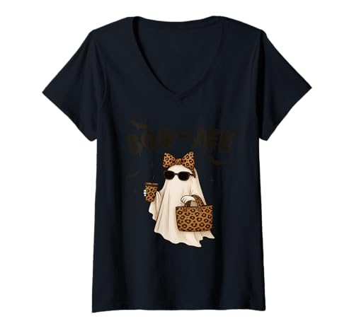 Damen Halloween – Boo JEE – Geist – Loepart Print T-Shirt mit V-Ausschnitt Damen Halloween – Boo JEE – Geist – Loepart Print T-Shirt mit V-Ausschnitt von Loepart Print Ghost - Halloween