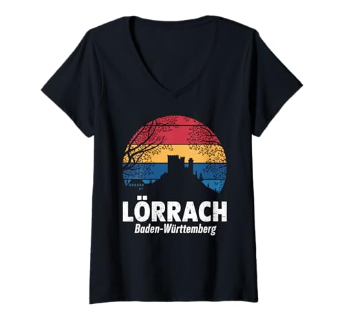 Damen Lörrach Baden-Württemberg Retro Sunset T-Shirt mit V-Ausschnitt Damen Lörrach Baden-Württemberg Retro Sunset T-Shirt mit V-Ausschnitt von Lörrach Baden-Württemberg Retro Vintage