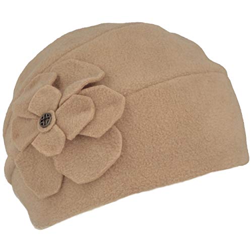 LOEVENICH Damen Winter-Mütze | Fleece-Mütze | Beanie aus weichem Polar Soft Fleece (One Size, Beige mit Blume) von LOEVENICH