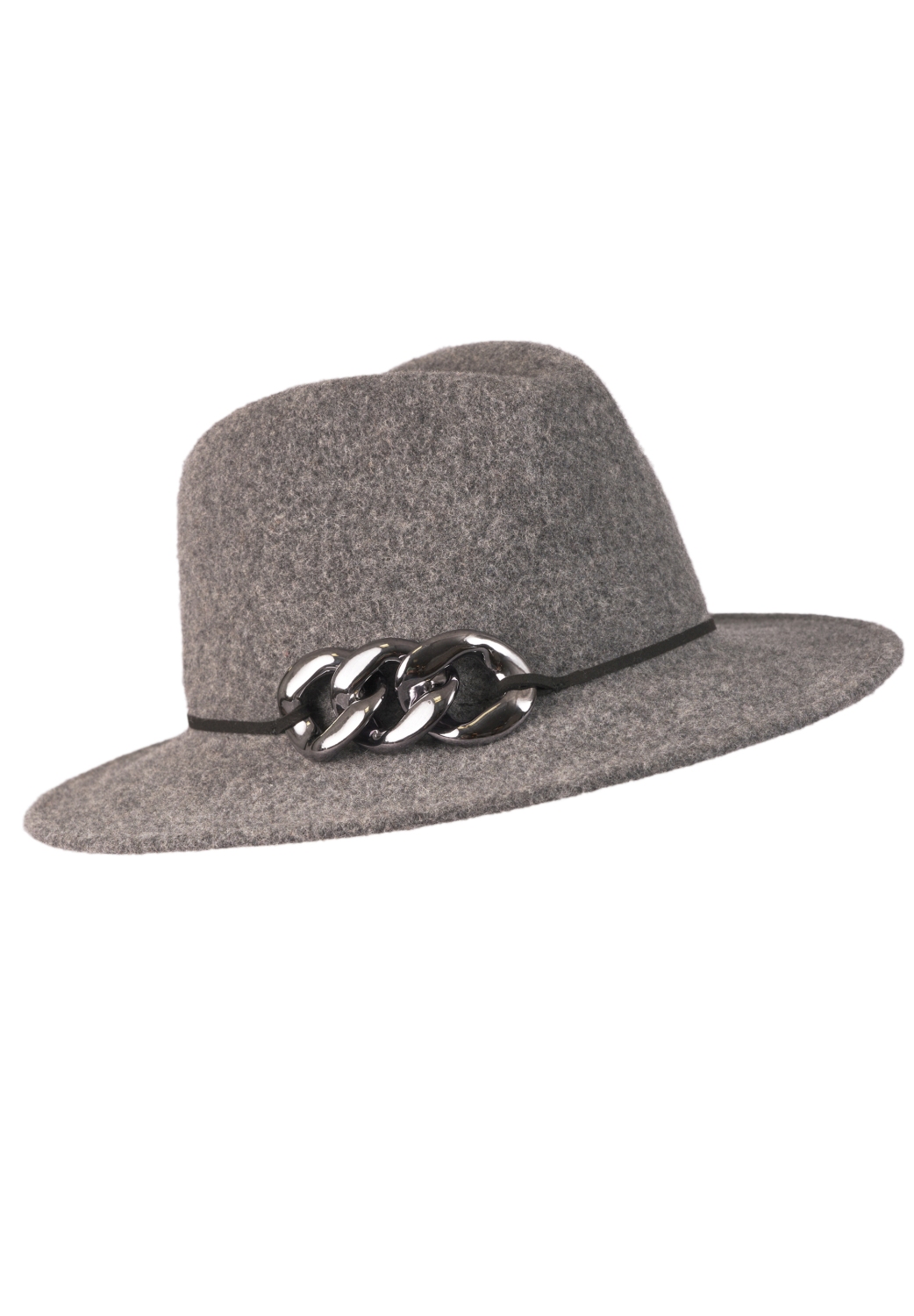 Loevenich eleganter Fedora aus Wolle mit Zierketten-Garnitur von Loevenich