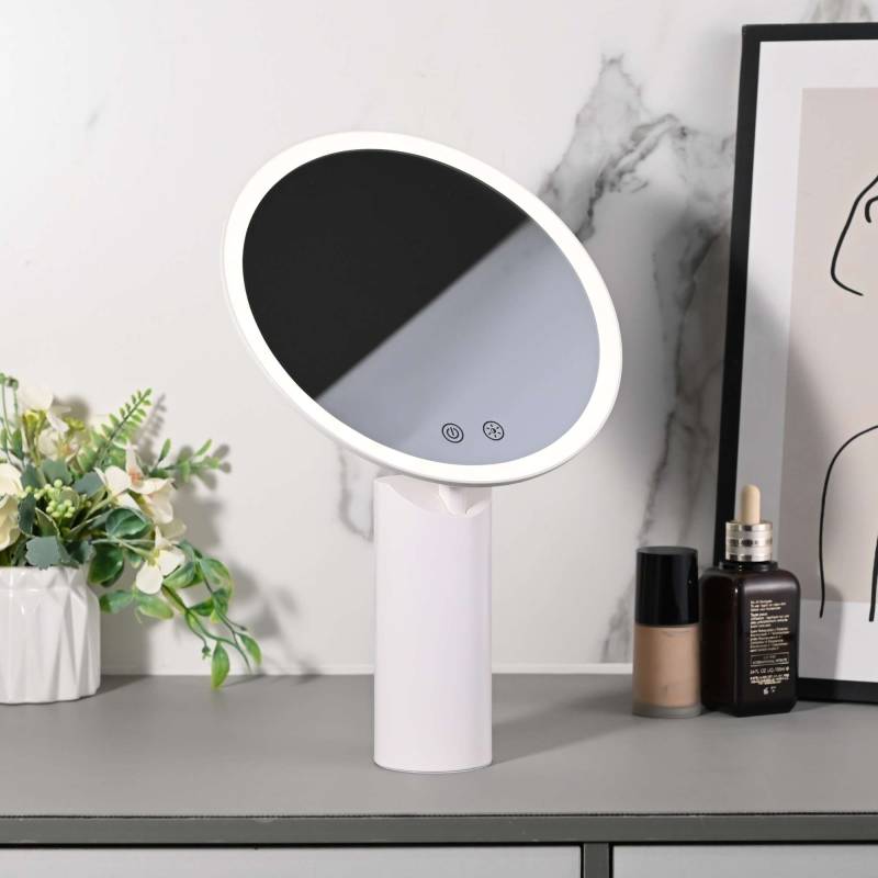 Loevschall Schminkspiegel "Bridget Kosmetikspiegel mit Licht, stufenlos dimmbar & Touch Steuerung" Kippbar, Lichtfarben wählbar, kabellos, ideal für Bad und Schlafzimmer von Loevschall