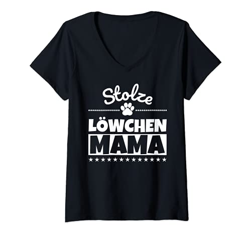 Damen Stolze Löwchen Mama T-Shirt mit V-Ausschnitt von Löwchen lustig