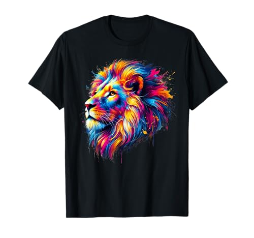 Löwen Designer Designs | Cooles Löwenmotiv mit Löwenkopf | Zoo Löwe T-Shirt für Unisex-Erwachsene und Kinder, Schwarz, S von Löwe Designer Designs