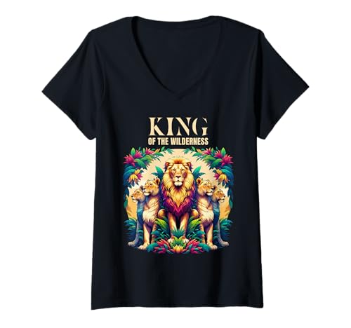 Damen Lion King Löwe König Dschungel Wildnis Alpha Rudel Raubtier T-Shirt mit V-Ausschnitt Damen Lion King Löwe König Dschungel Wildnis Alpha Rudel Raubtier T-Shirt mit V-Ausschnitt von Löwe Dschungelkönig Raubkatze Stärke Mut Stolz