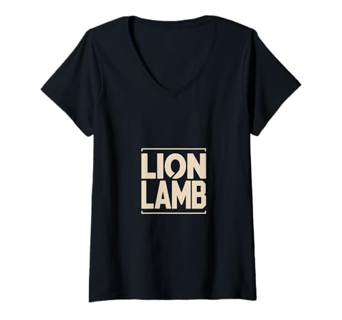 Damen Lion Lamb Löwe Lamm Glauben Stärke Sanftmut T-Shirt mit V-Ausschnitt Damen Lion Lamb Löwe Lamm Glauben Stärke Sanftmut T-Shirt mit V-Ausschnitt von Löwe Lamm Glauben Stärke Sanftmut Symbol