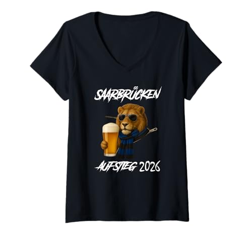 Damen Saarbrücken Aufstieg 2026 - Fußball, Aufstiegsfeier T-Shirt mit V-Ausschnitt Damen Saarbrücken Aufstieg 2026 - Fußball, Aufstiegsfeier T-Shirt mit V-Ausschnitt von Löwe Motiv für Saarbrücken Fussball Fans