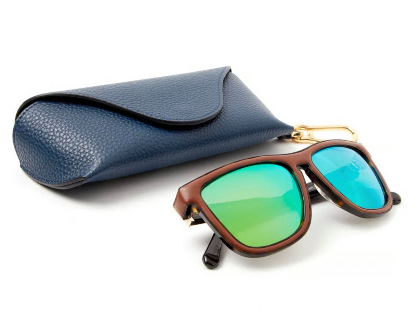 Loewe Sonnenbrille Verspiegelt Lederüberzogener Rahmen Handgefertigt in Italien Fassung mit Lederüberzug,Türkisblauen Spiegeleffekten von Loewe