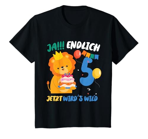 Kinder 5. Geburtstag Löwe jetzt wird's wild Fünfter Geburtstag Zoo T-Shirt Kinder 5. Geburtstag Löwe jetzt wird's wild Fünfter Geburtstag Zoo T-Shirt von Löwen und Raubkatzen & Kindergeburtstag Geschenke
