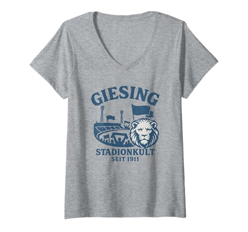 Damen Giesing - Stadionkult seit 1911 T-Shirt mit V-Ausschnitt Damen Giesing - Stadionkult seit 1911 T-Shirt mit V-Ausschnitt von Löwenfashion
