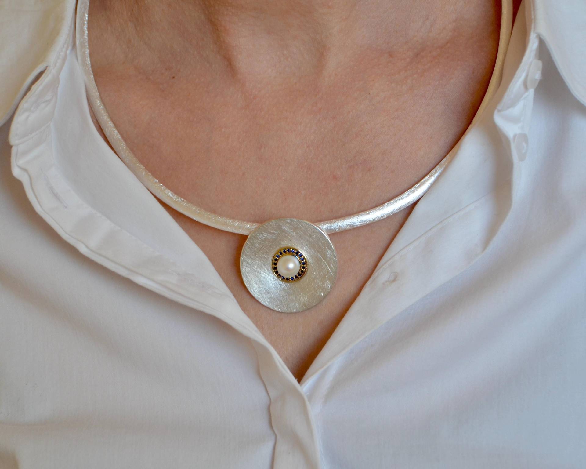 Halsreif, Silber Gebürstet, Halsspange Für Anhänger von Loewenherzschmuck