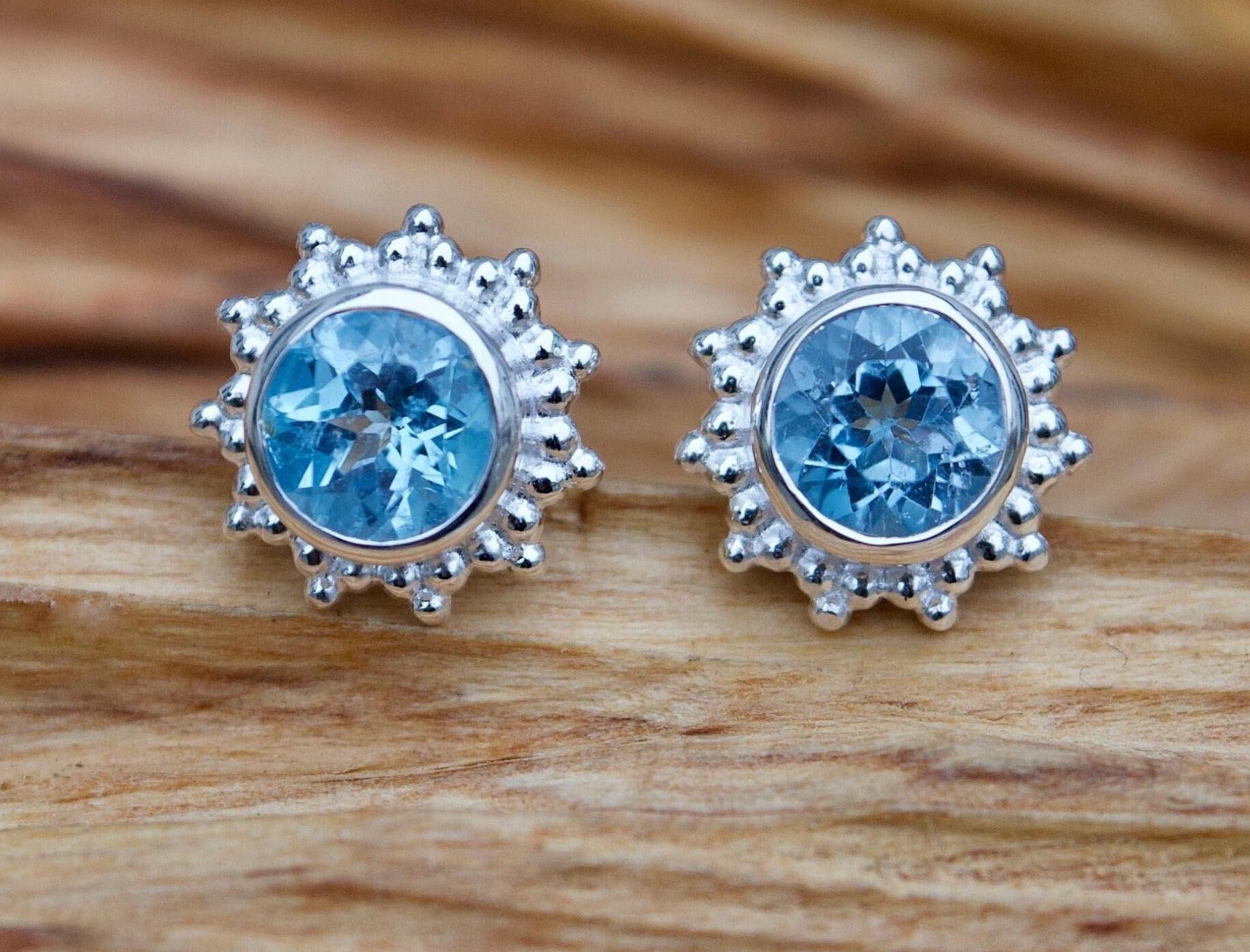 Ohrstecker Blautopas, Silber Stecker, Topas Blau, Kreis von Loewenherzschmuck