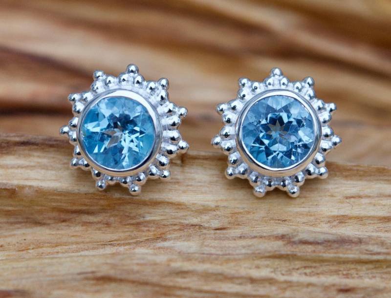 Ohrstecker Blautopas, Silber Stecker, Topas Blau, Kreis von Loewenherzschmuck
