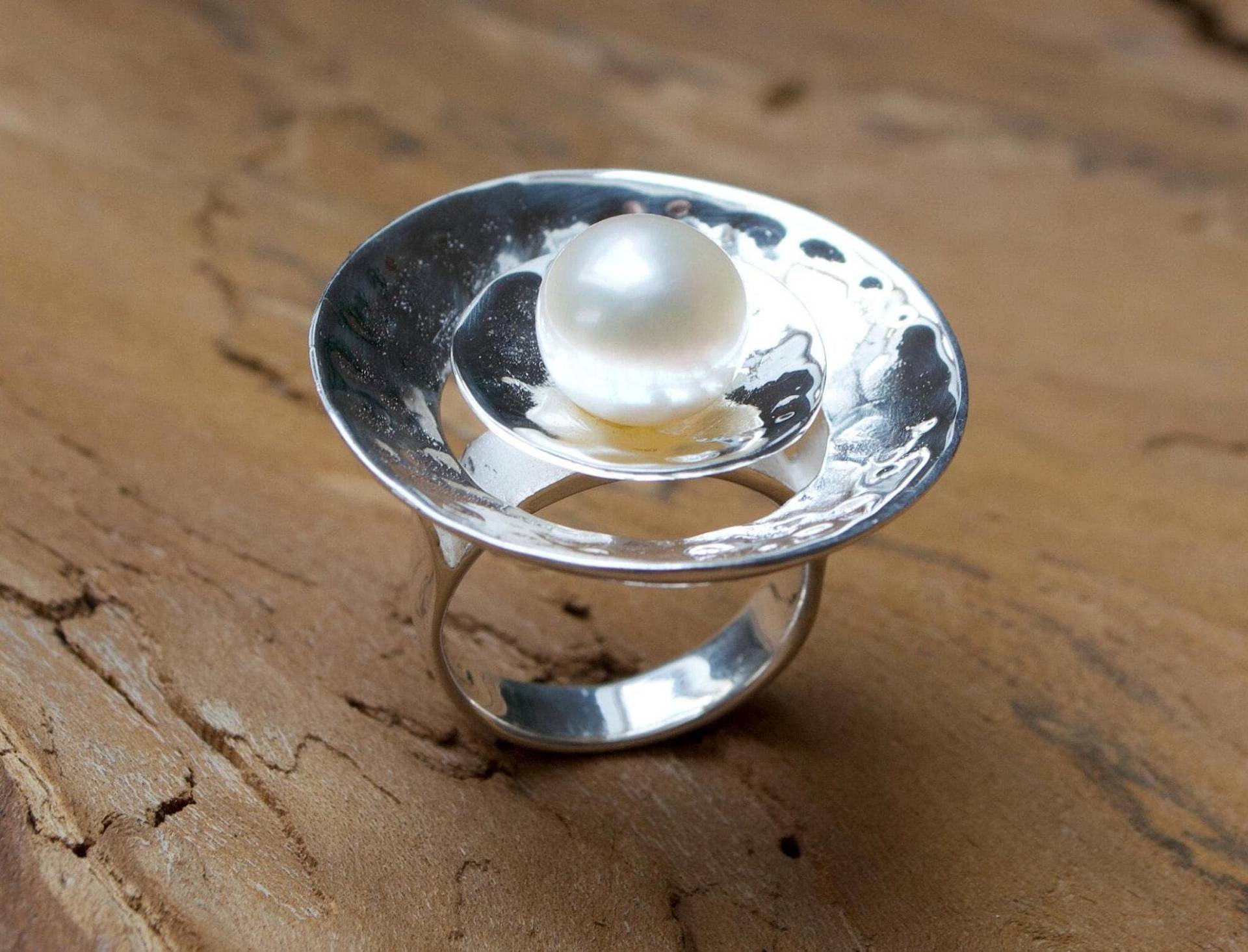 Ring Perle, Silber, Echte Süßwasserperle, Größe 54 von Loewenherzschmuck