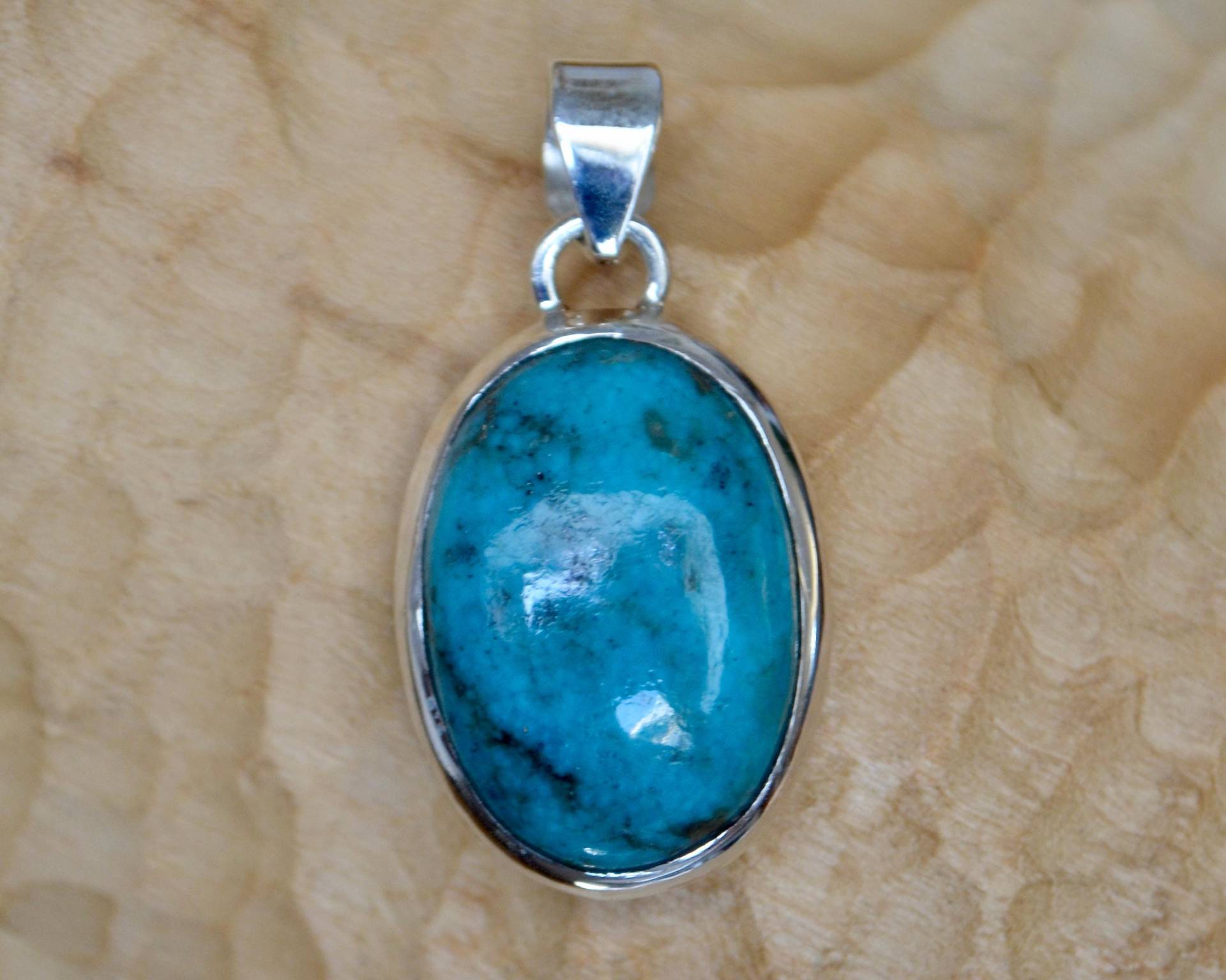 Türkis Anhänger Silber | Ovaler Edelstein 925 Schmuck 37x18 Mm Kette Unikat von Loewenherzschmuck