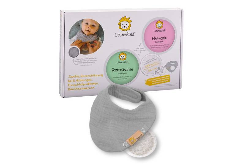 Löwenkind Babypflege-Set Einsteigerbox mit Halstuch, Rotznäschen- und Harmonie-Pads, 3 tlg., Sanfte Unterstützung aus der Natur von Löwenkind