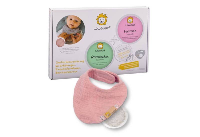 Löwenkind Babypflege-Set Einsteigerbox mit Halstuch, Rotznäschen- und Harmonie-Pads, 3 tlg., Sanfte Unterstützung aus der Natur von Löwenkind