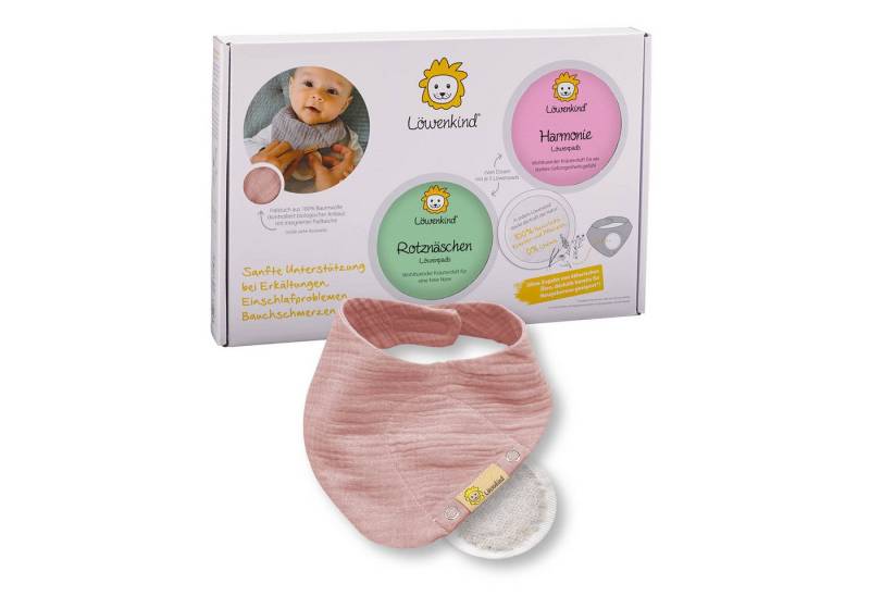 Löwenkind Babypflege-Set Einsteigerbox mit Halstuch, Rotznäschen- und Harmonie-Pads, 3 tlg., Sanfte Unterstützung aus der Natur von Löwenkind