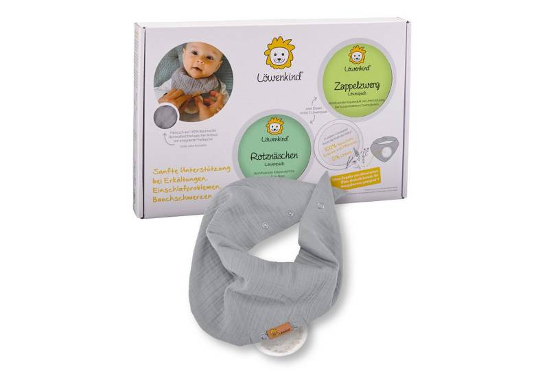 Löwenkind Pflege-Geschenkset Einsteigerbox mit Halstuch "Medi" Grau, Zappelzwerg und Rotznäschen Einsteiger-Set, 3-tlg., Sanfte Unterstützung aus der Natur von Löwenkind