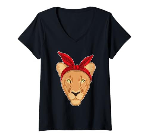 Damen Löwin Schleife T-Shirt mit V-Ausschnitt Damen Löwin Schleife T-Shirt mit V-Ausschnitt von Löwin Schleife