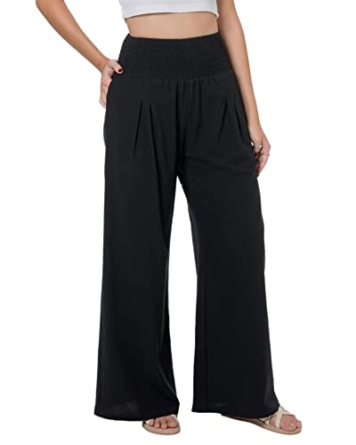 Lofbaz Damen Sommer Fließend Baumwolle Leinen Palazzo Weite Hosen Strand Hohe Taille Hose Boho Lange Loungehose mit Taschen Schwarz L Lofbaz Damen Sommer Fließend Baumwolle Leinen Palazzo Weite Hosen Strand Hohe Taille Hose Boho Lange Loungehose mit Taschen Schwarz L von Lofbaz