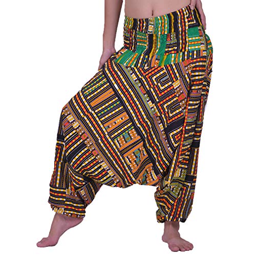 LOFBAZ Harem Yoga Hose für Frauen Patchwork Boho Hippie Bohemian Aladin Unisex - Gelb - Einheitsgröße von Lofbaz