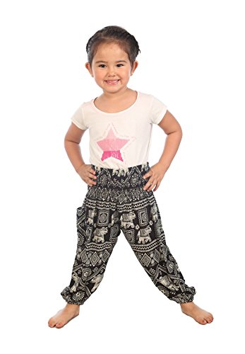 Lofbaz Baby Hippie Zigeuner Kind Thai Elefanten Briefmarke Bohemian Hosen Schwarz Größe 3-6M von Lofbaz