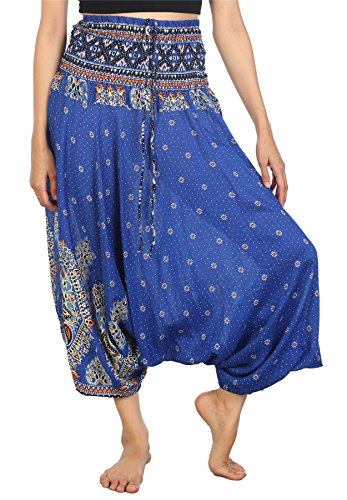 Lofbaz Damen 2 in 1 Haremshose Jumpsuit Blumenmuster Boho Blau 4XL von Lofbaz