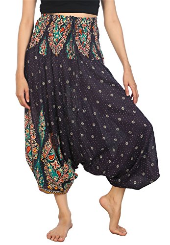 Lofbaz Damen 2 in 1 Haremshose Jumpsuit Blumenmuster Dunkelblau XL von Lofbaz