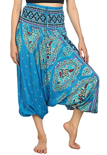 Lofbaz Damen 2 in 1 Haremshose Jumpsuit Blumenmuster Hellblau 3XL von Lofbaz