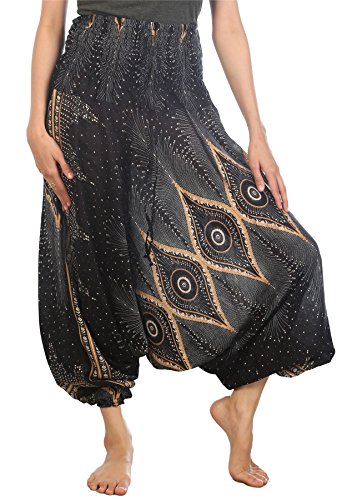 Lofbaz Damen 2 in 1 Haremshose Jumpsuit Blumenmuster Schwarz 2XL von Lofbaz