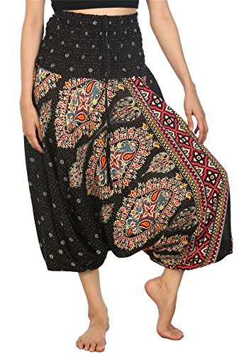 Lofbaz Damen 2 in 1 Haremshose Jumpsuit Blumenmuster Schwarz 3XL von Lofbaz