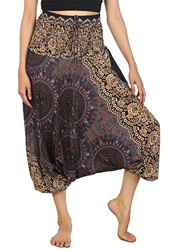 Lofbaz Damen 2 in 1 Haremshose Jumpsuit Rosenmuster Grau 2XL von Lofbaz