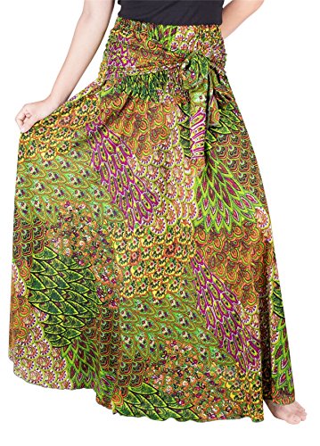 Lofbaz Damen Bohemien Hüfte Langer Rock Süße Hippie Style Blumen - Bunter Pfau Hellgrün - OS Lofbaz Damen Bohemien Hüfte Langer Rock Süße Hippie Style Blumen - Bunter Pfau Hellgrün - OS von Lofbaz