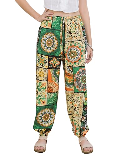 Lofbaz Damen Boho Haremshosen Hohe Taille Yoga Jogger Kleidung Fließende Lockere Sommer Strandhose Hippie Bohemian Loungewear Vintage Quadrat Grün OS Lofbaz Damen Boho Haremshosen Hohe Taille Yoga Jogger Kleidung Fließende Lockere Sommer Strandhose Hippie Bohemian Loungewear Vintage Quadrat Grün OS von Lofbaz