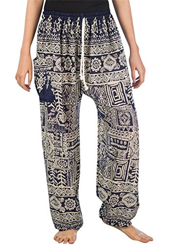 Lofbaz Damen Flippig Kordelzug Harem Genie Boho Hose Dunkelblau M von Lofbaz