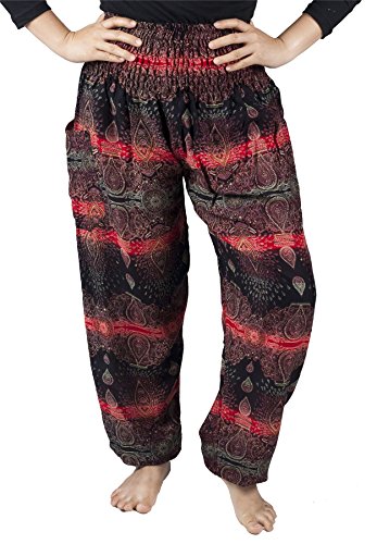 Lofbaz Damen Haremshose mit gesmoktem Boho Hosen Oval Rot Size M von Lofbaz