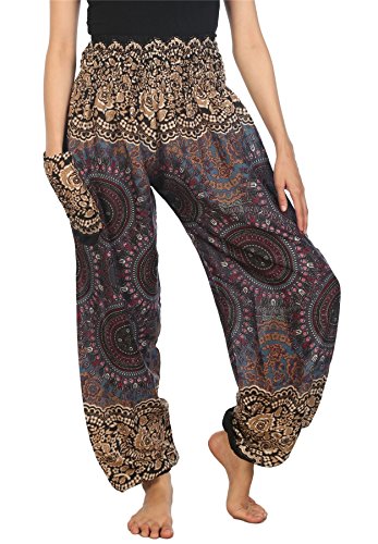 Lofbaz Haremshose Damen Boho Yogahose Pumphose Hippie Hose Kleidung Festival Outfit Sommerhose Leicht Sommer Hosen - Rose 2 Grau XXL Große Größen von Lofbaz